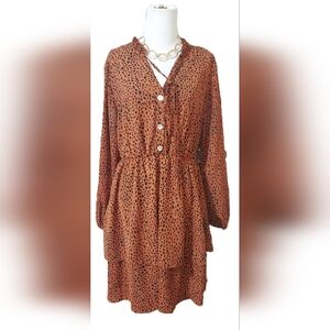 🤎 Cognac & Black Animal Print Dress | Size M
